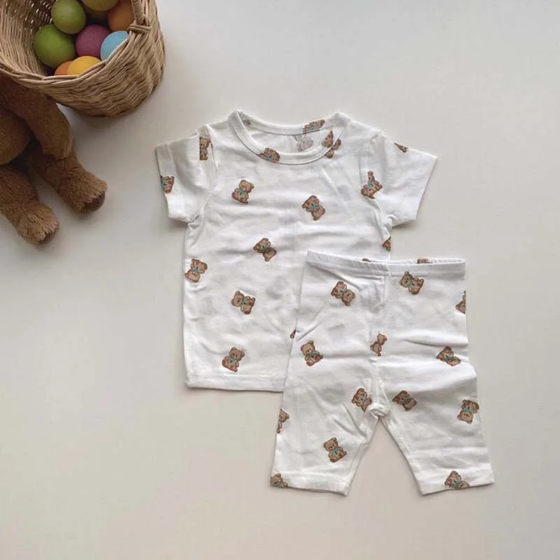 

2pcs New Summer Toddler Baby Boy Cotton Cartoon Bear Short Sleeve Tops + Shorts Baby Set Newborn Kids Clothing