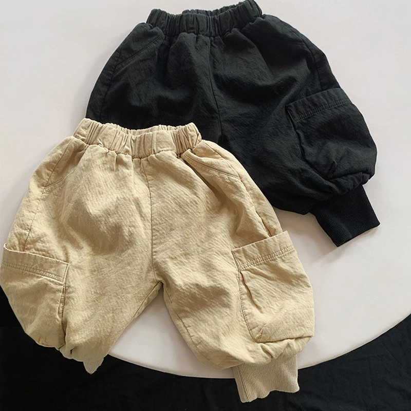 

2022 New Spring Autumn Boys Children's Clothing Cargo Pants Solid Color Cute Girls Pants Kids Leisure Long Sweatpants