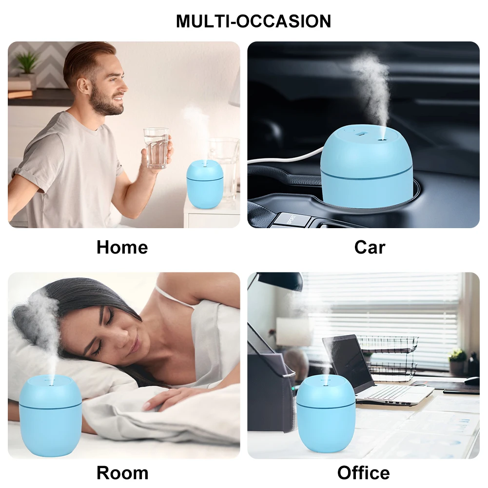

250ml Portable Mini Humidifier USB Power with LED Ambient Light Car Home Humidifier Aromatherapy Oil Diffuser with 5V USB Output