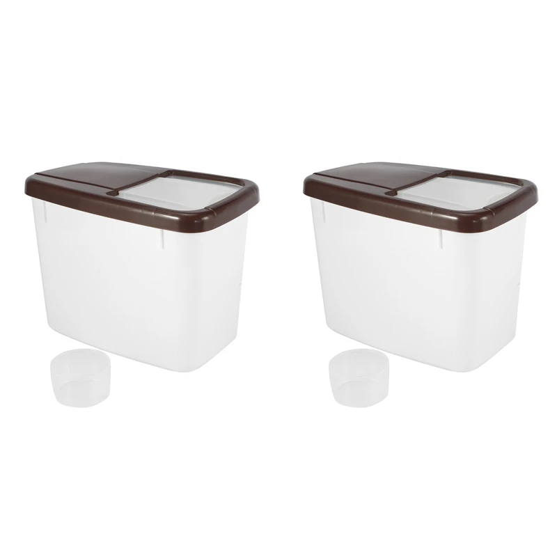

2X 10Kg Plastic Kitchen Rice Storage Food Grain Storage Box Box Sealed Moisture Storage Grain And Measuring Cup Bucket