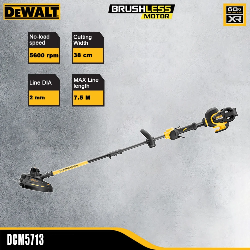 DeWALT DCM5713 FlexVolt 60v Wireless Grass Trimmer Rechargeable 5600rpm Cutting Width 38cm Line 2mm Max 7.5m LineLength Support