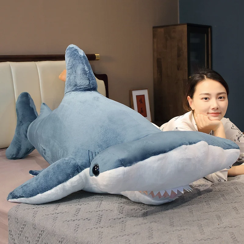 100CM Big Simulation Whale Plush Toy Stuffed Soft Hammerhead Sharks Sleeping Pillow Sofa Cushion Sea Animal Toys for Kids Girls