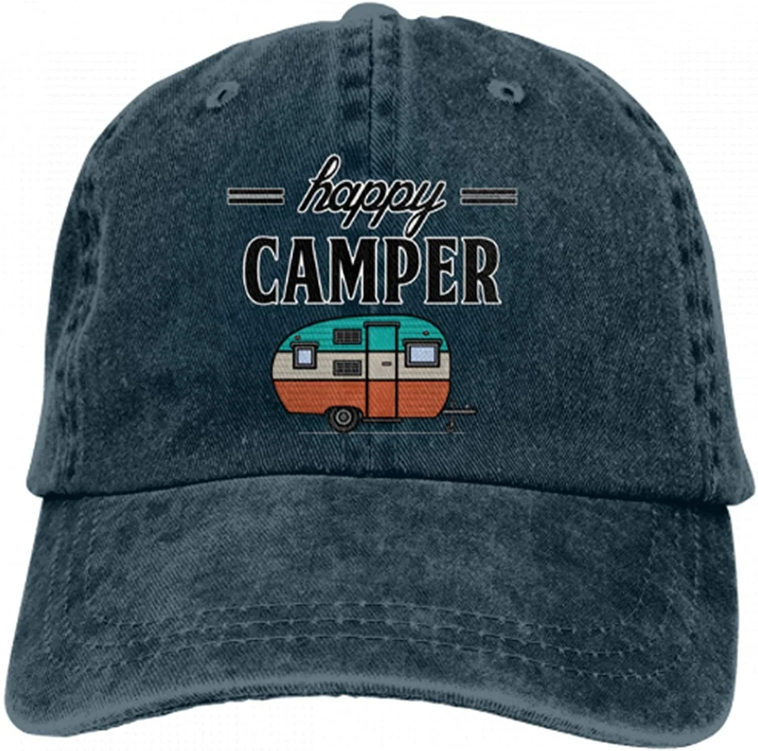 

2020 New Best Selling Happy Camper Denim Cap,Bbaseball cap Adjustable Vintage Washed Denim Cotton Outdoor Sun Hat Custom hat