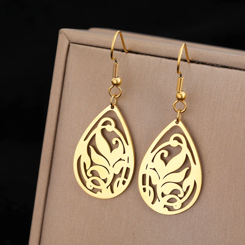 Серьги из нержавеющей стали, подвеска в виде цветка, лозы, капли воды, богемный стиль, Тропическое растение, модные подвески, висячие серьги для женщин, ювелирные изделия