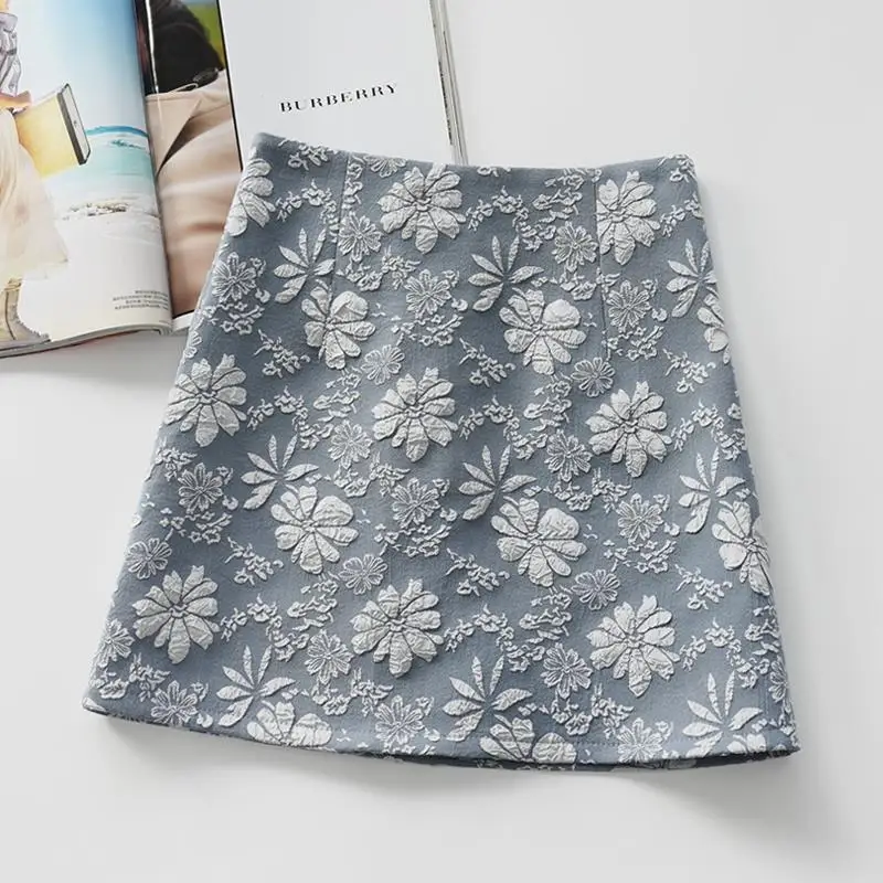 

Женская облегающая юбка-трапеция, трапециевидная жаккардовая мини-юбка с завышенной талией и молнией сзади, лето 2023