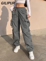 women streetwear pants100 cotton vintage high waist pocket patchwork straight denim cargo pants 2022 summer trousers low rise