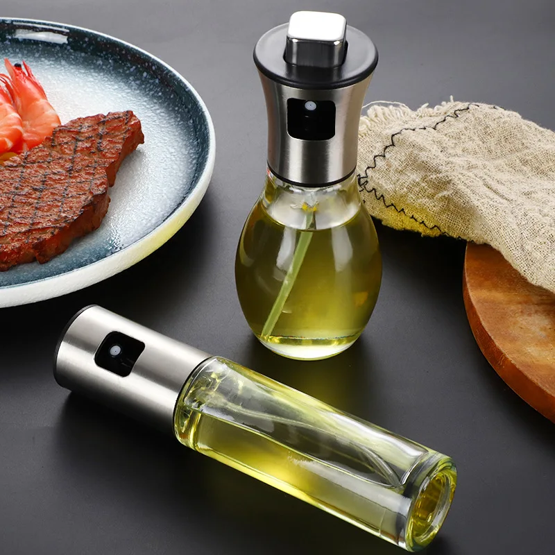 

304 Stainless Steel Glass Oil Dispenser Push Sprayer Seasoning Bottle Kitchen Home Barbecue