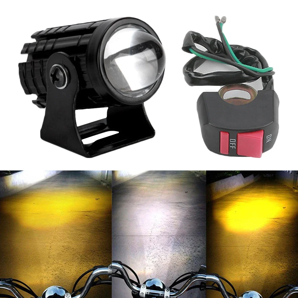 

Moto Fog Accessories Bicolor Motorcycle Mini Driving Light Headlight Universal Dual Color Scooter for Auxiliary Spotlight Lamp