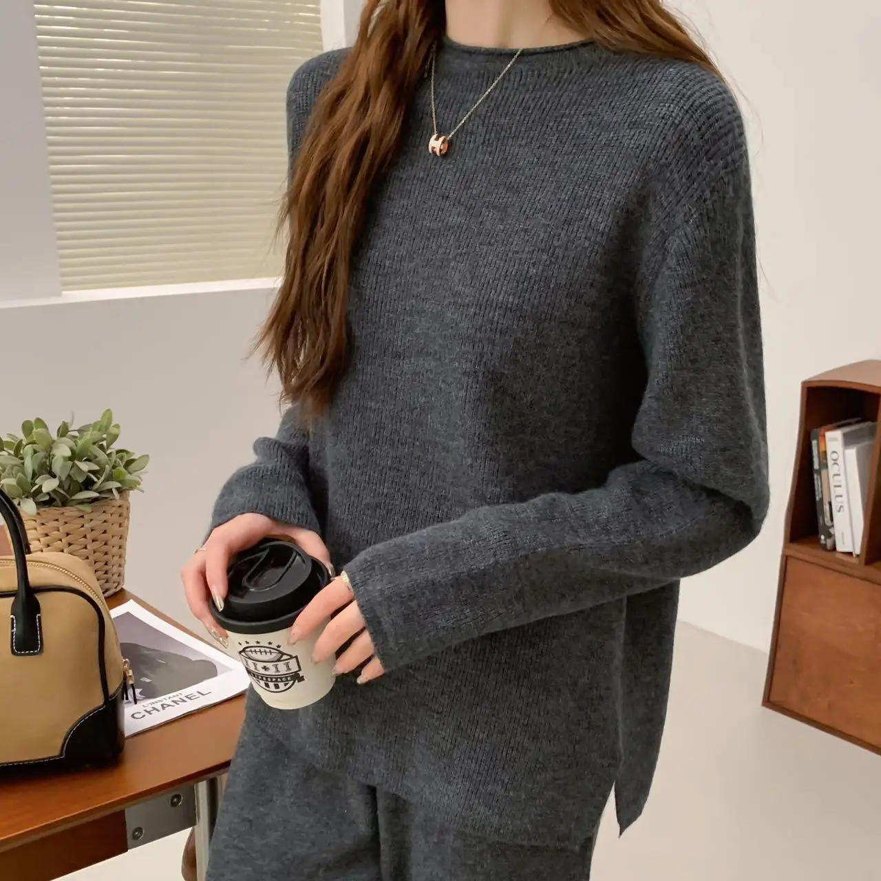 Женский свитер на молнии Dimanaf однотонный вязаный пуловер с высоким воротником