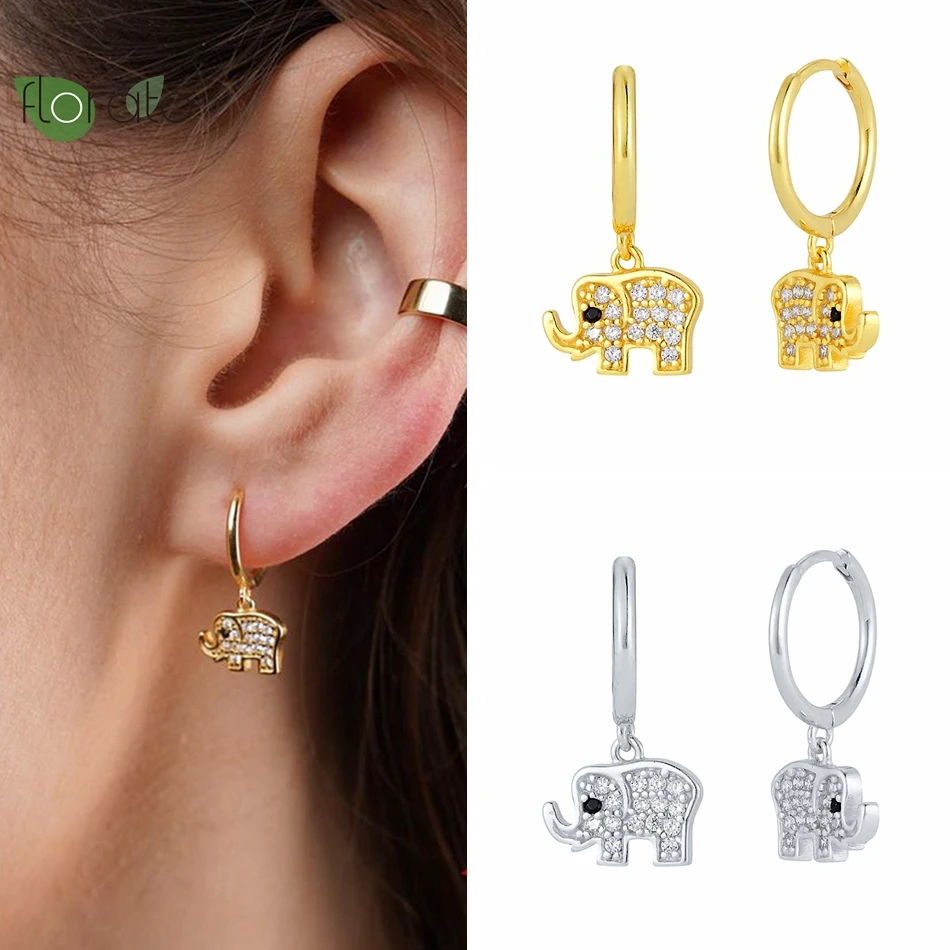 

925 Sterling Silver Ear Buckles Cute Elephant Gold Earrings Women Animal Pendants Hoop Earrings Premium Women's Jewelry Gifts