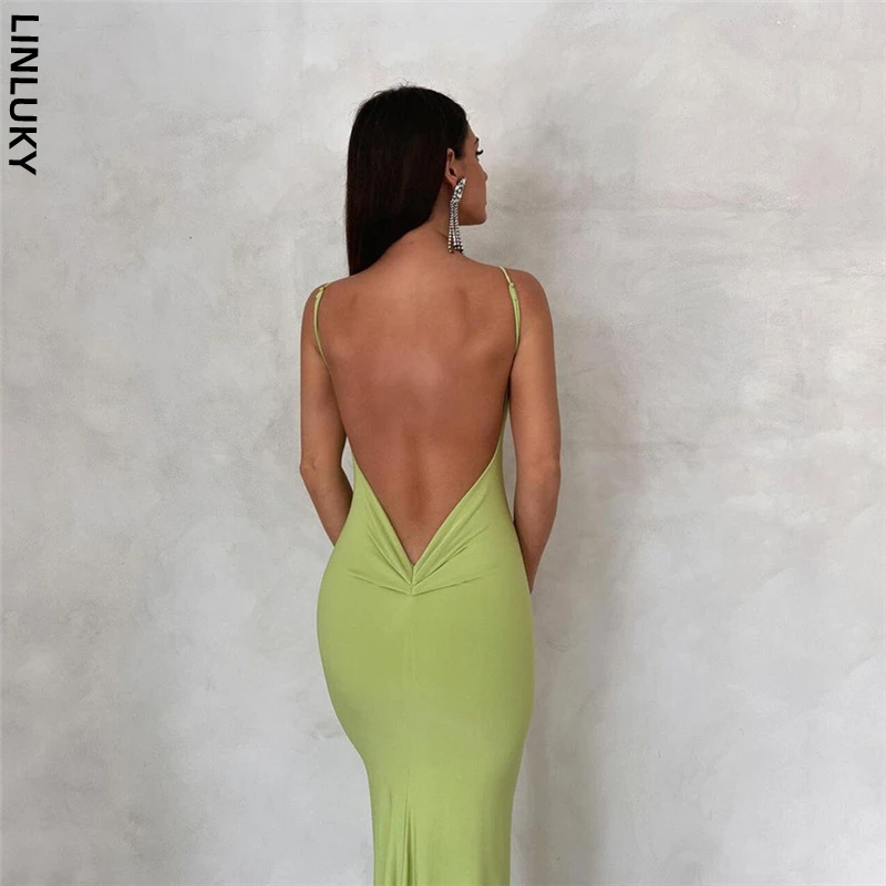 

Spring 2023 New Fashion Open Back Sexy Low Cut Slim Dress For Women Wrap Hip Evening Club Party Long Dresses Woman Clothing