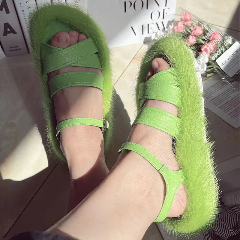 Европейская станция новые женские высококачественные Шлепанцы из меха норки