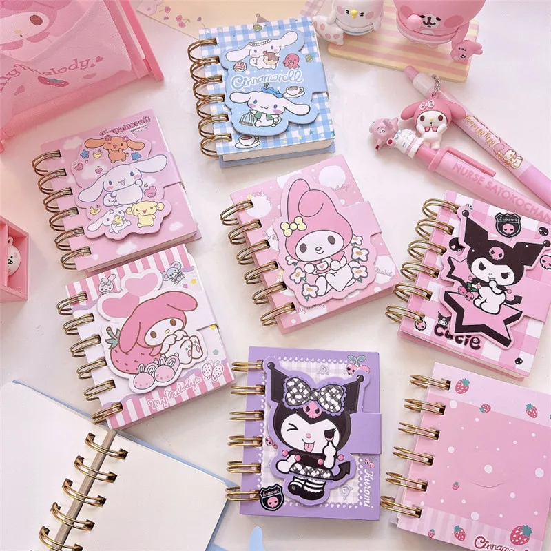 

My Melody Kuromi Sanriond PINK Kawaii Cartoon Magnetic Button Notepad Cinnamoroll Anime Coil Small Guestbook Word Book Cute Gift