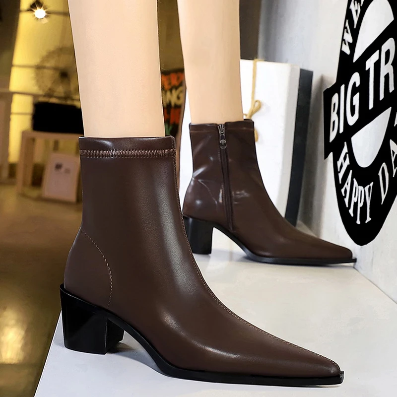 

Boots Leather Shoes New Pointed Toe Women Boots Autumn Shoes Women Ankle Boots Fashion Sexy Slim Short Boots Winter Shoe