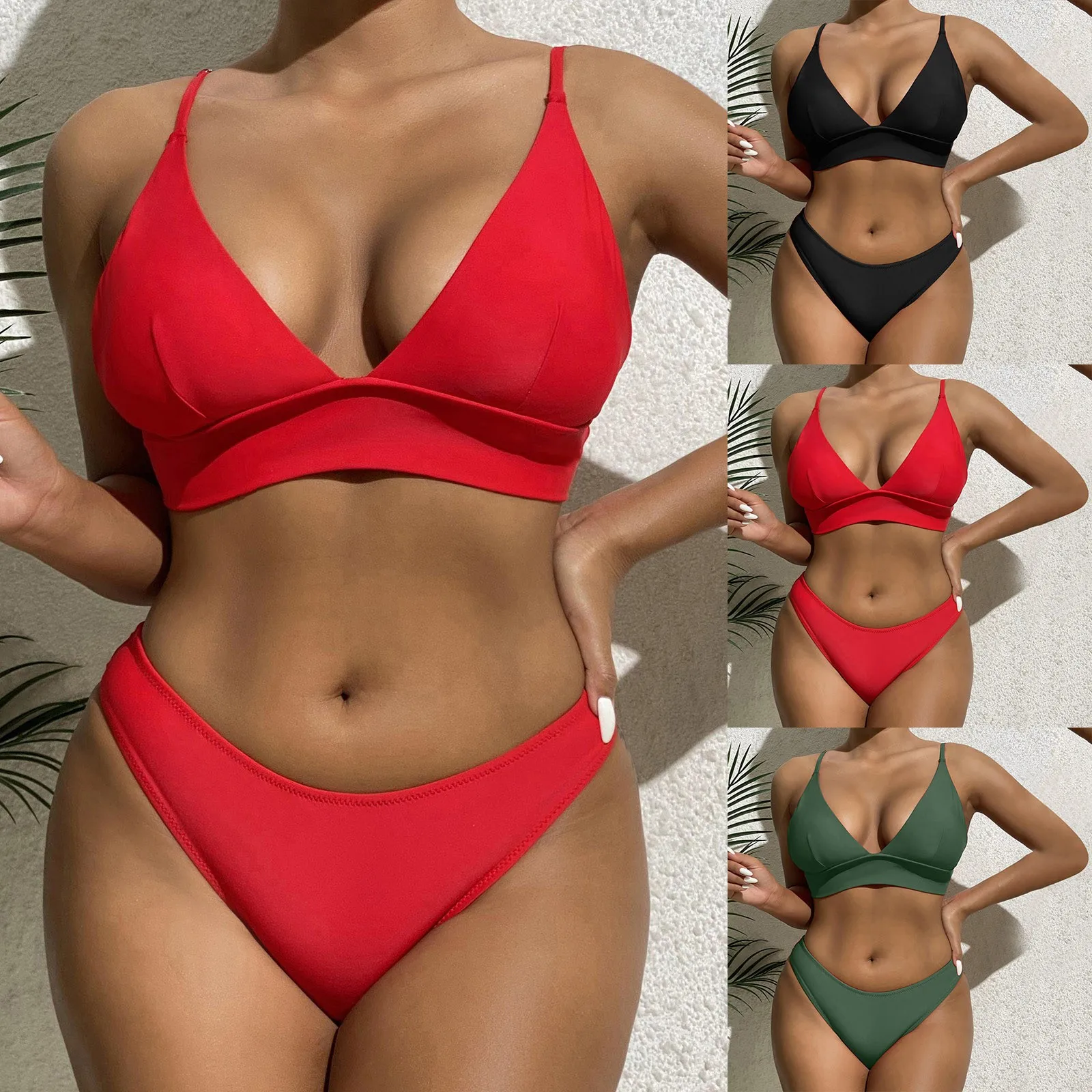 

Женский купальник из 3 предметов 2023, Раздельный купальник, сексуальный Однотонный Регулируемый тонкий купальный костюм с бретельками и разрезом и шортами для женщин