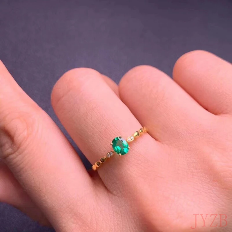 Natural Emerald Ring Simple handmade Emerald engagement ring Party jewelry gift design style 4*5mm