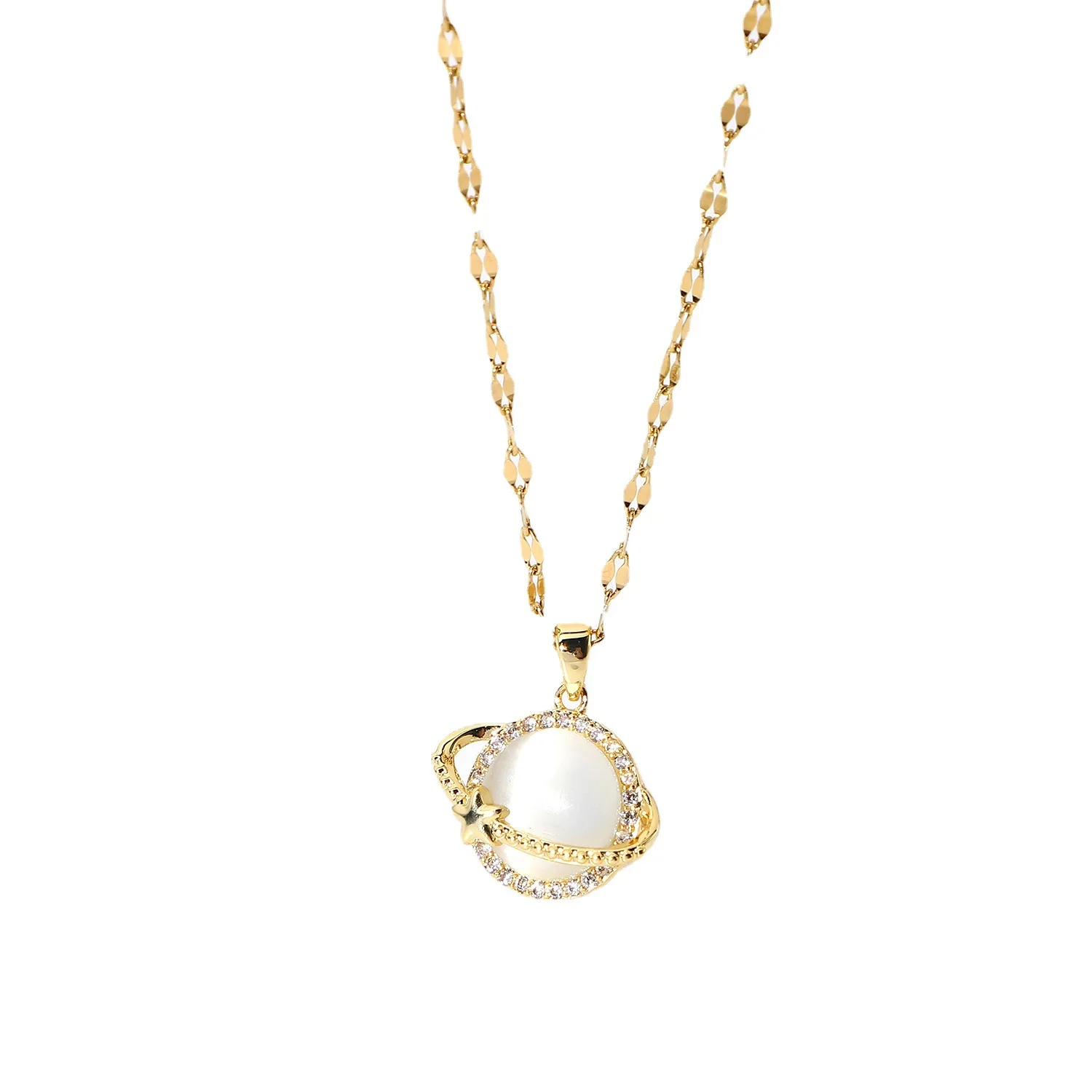 

Stainless Steel PVD 18K Gold Plated Tarnish Waterproof White Stone Universal Pendant Necklace For Woman Jewelry Wholesale Trendy