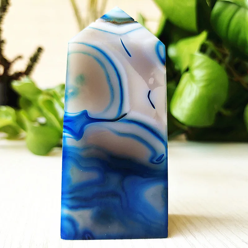 

Natural STONE Blue SILK Lace Grain Agate CRYSTAL TOWER POINTS Home Decoration Wand Magic Reiki Meditation Chakra Healing Crystal