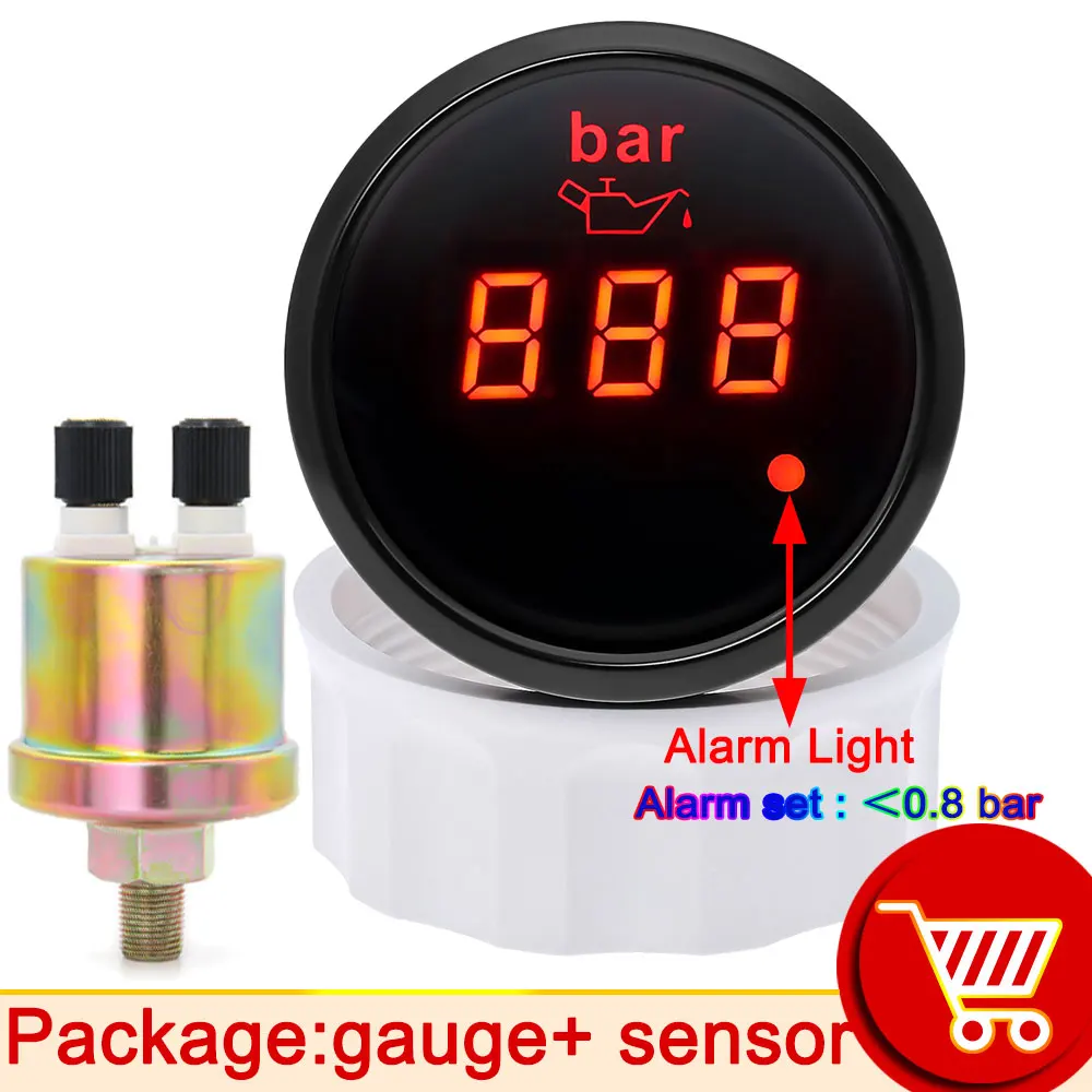 

HD Универсальный бензиновый измеритель 52 мм Датчик давления масла с сигнализацией светильник 0-10 бар автомобильный масляный пресс Датчик 1/8 NPT для грузового судна