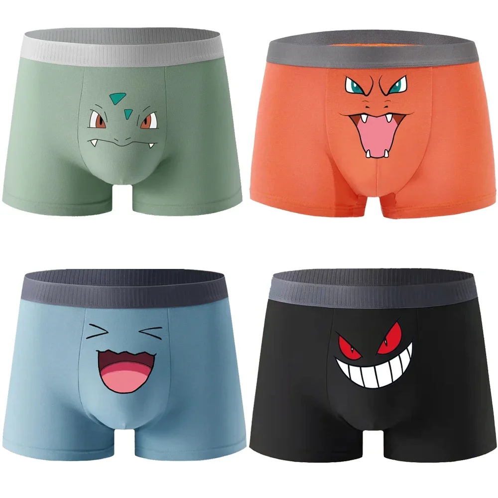 Фото Мужское нижнее белье Pokemon Bulbasaur Squirtle Gengar Charizard Pikachu аниме Kawaii Graphene 3A антибактериальные трусы из хлопка №1