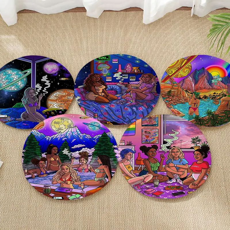 

Cartoon Aesthetics Girl Tie Rope Dining Chair Cushion Circular Decoration Seat For Office Desk Outdoor Garden Cushions