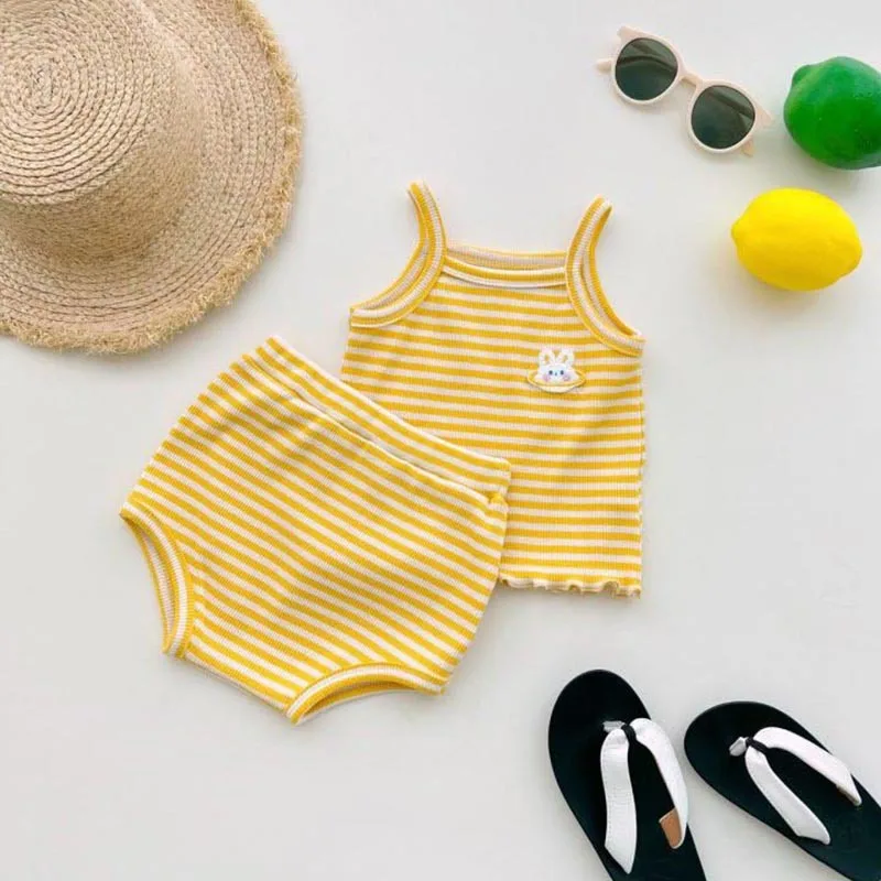 Baby Boys Girls Summer Clothes For Babies Sleeveless Halter Tops +Short Pants For Kids Outfit Clothes Casual Tracksuit