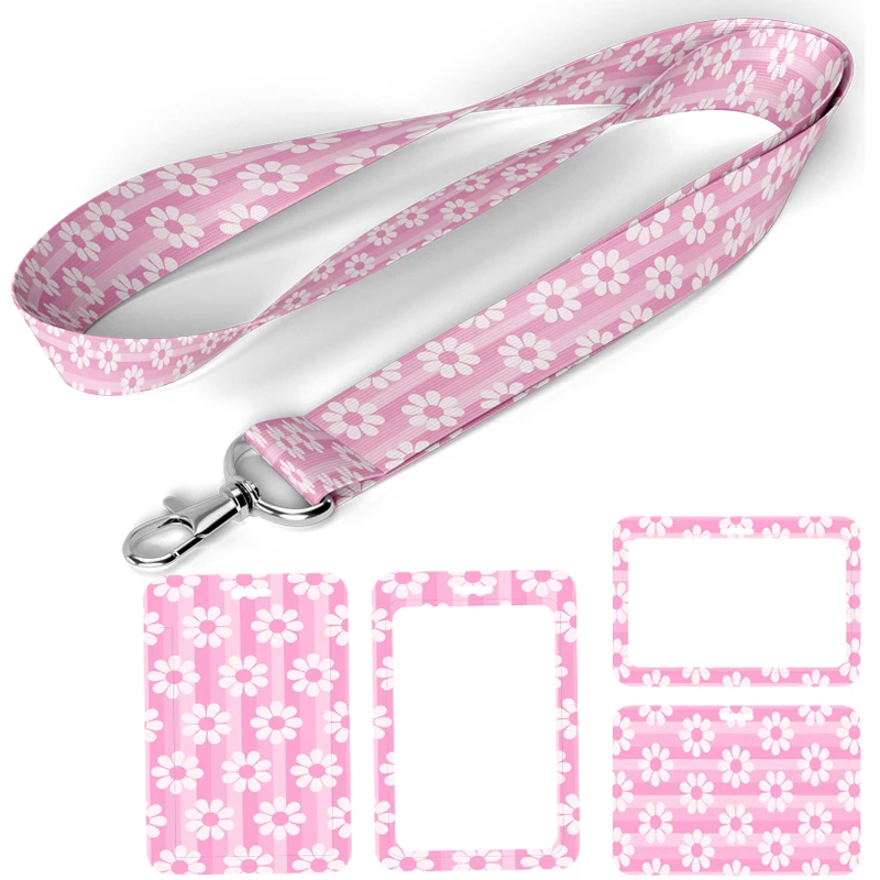 

C2872 Pink Flower Lanyard For Keys Chain ID Credit card Cover Pass Mobile Phone Charm Neck Straps Badge Holder Accessories