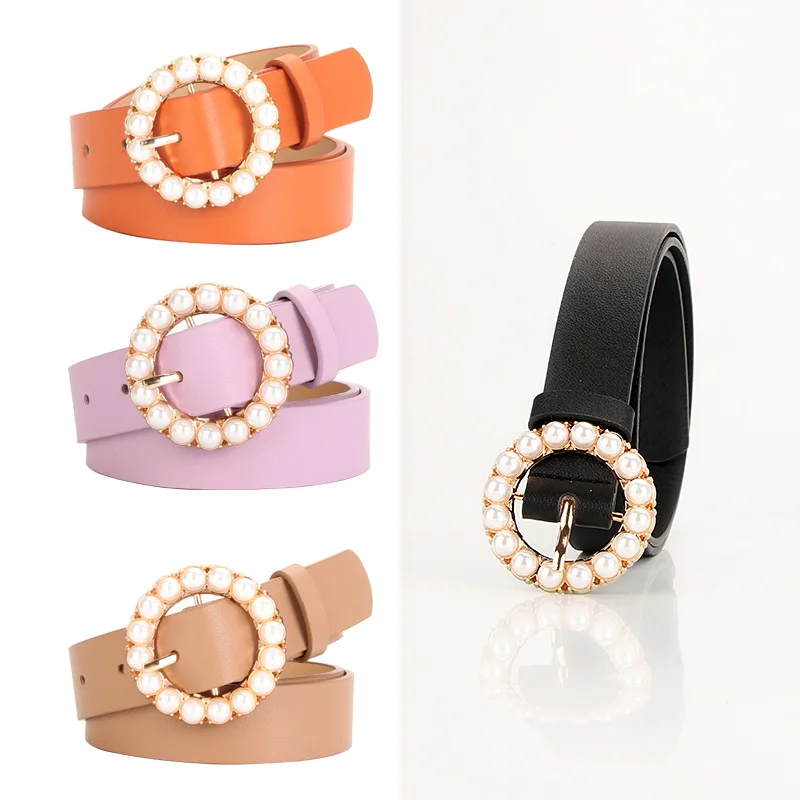 

women fashion pearls luxury Belt Strap candy colors Ladies Dress Belt Girls Pants Jean Waist Belt