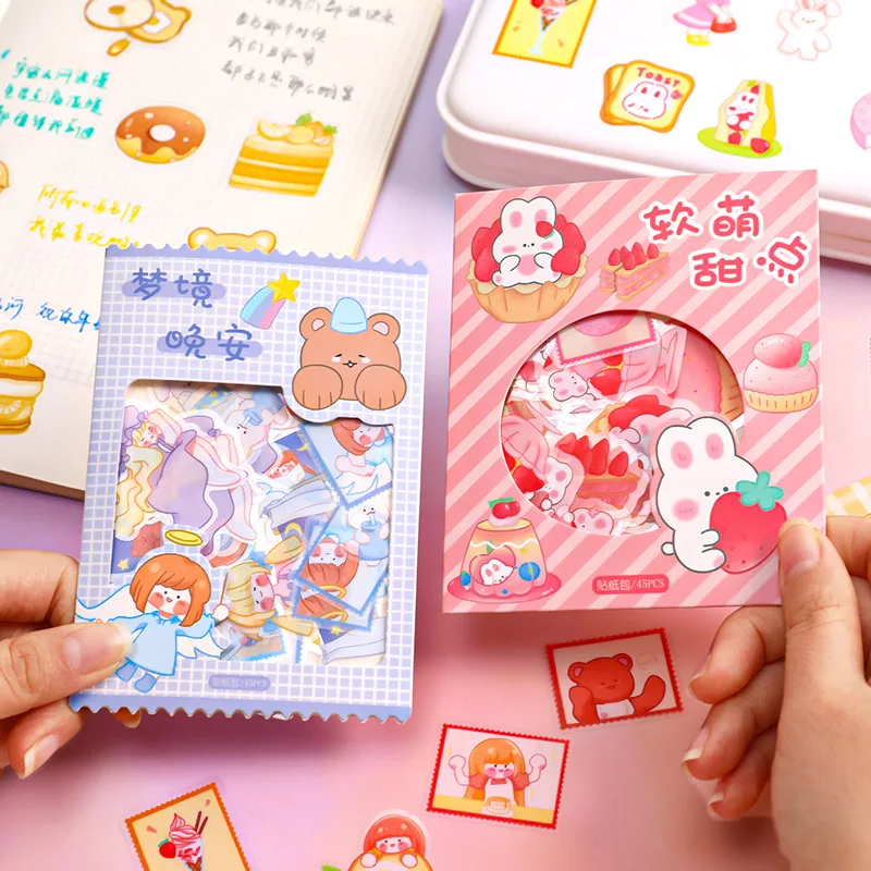 

45pcs Kawaii Cartoon Stickers Cute Scrapbooking Hand Account Journal Planner Decorations Korean Stationery Office Supplies
