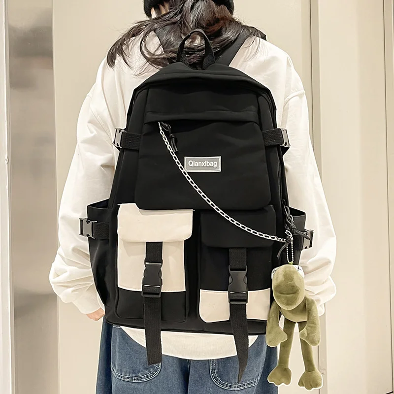 

Multiple Pockets Backpack Nylon Female Harajuku School Bag College Lady Backpacks Fashion Book Girl Bags Student 2023 New
