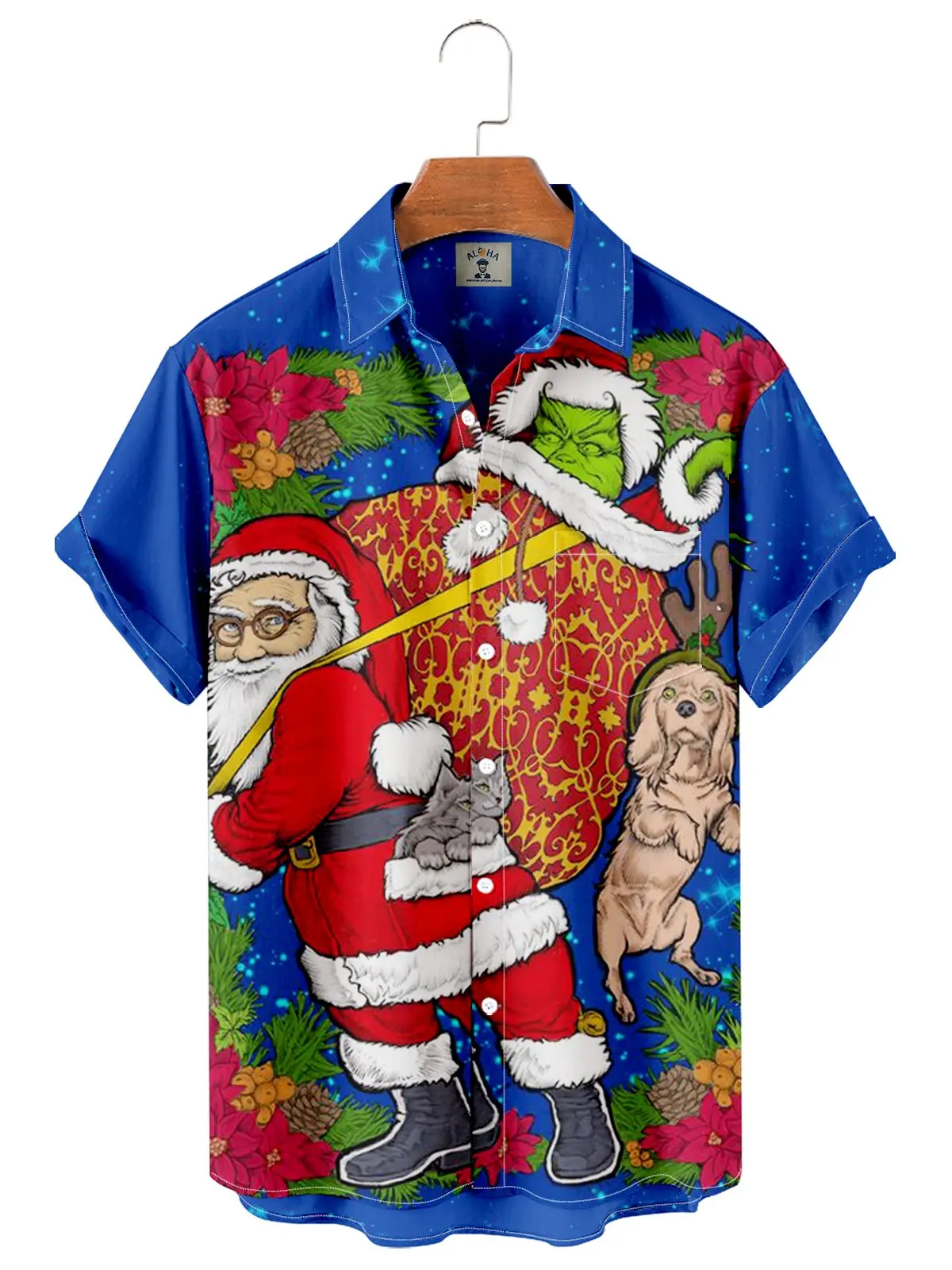 

Molilulu Men's Christmas Print Short Sleeve Shirt