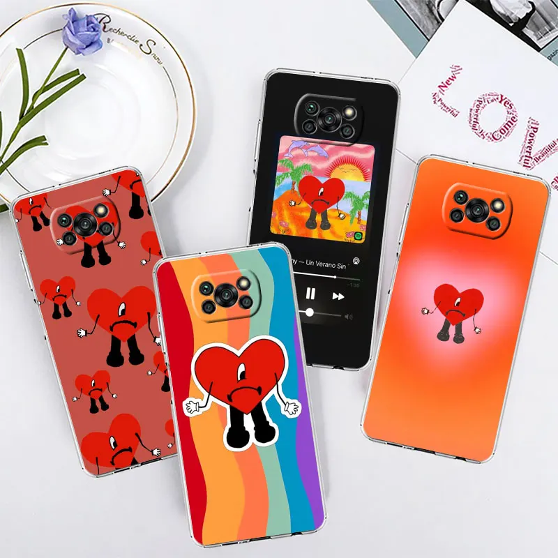 Мягкий силиконовый чехол Love Heart Bunny Perreo Sola для Xiaomi Poco X5 Pro 5G x3 nfc X4 GT C40 F3 Mi 11 Lite, прозрачный чехол, чехлы