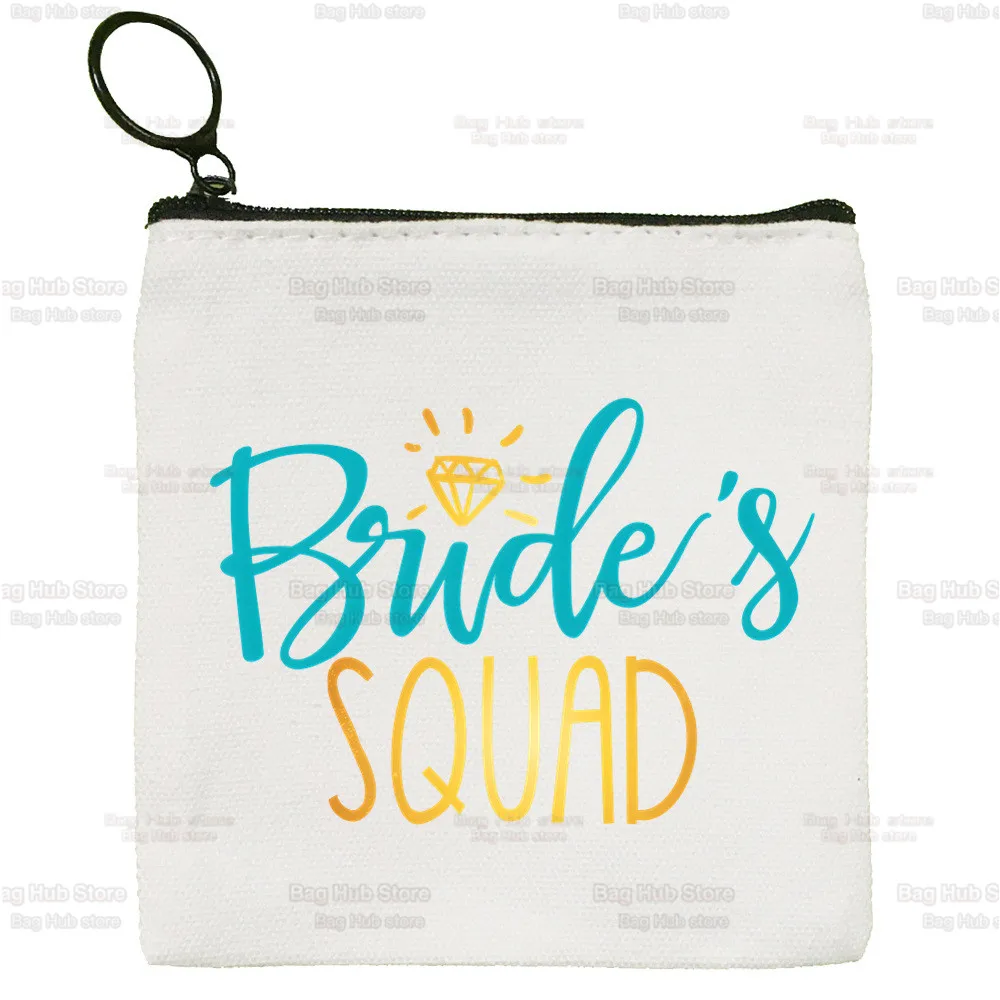 Bridal Team Bride To Be Canvas Card Coin Purse Cute Simple Bachelorette Decoration Wedding Coin Hen Party Mini Zipper Bag