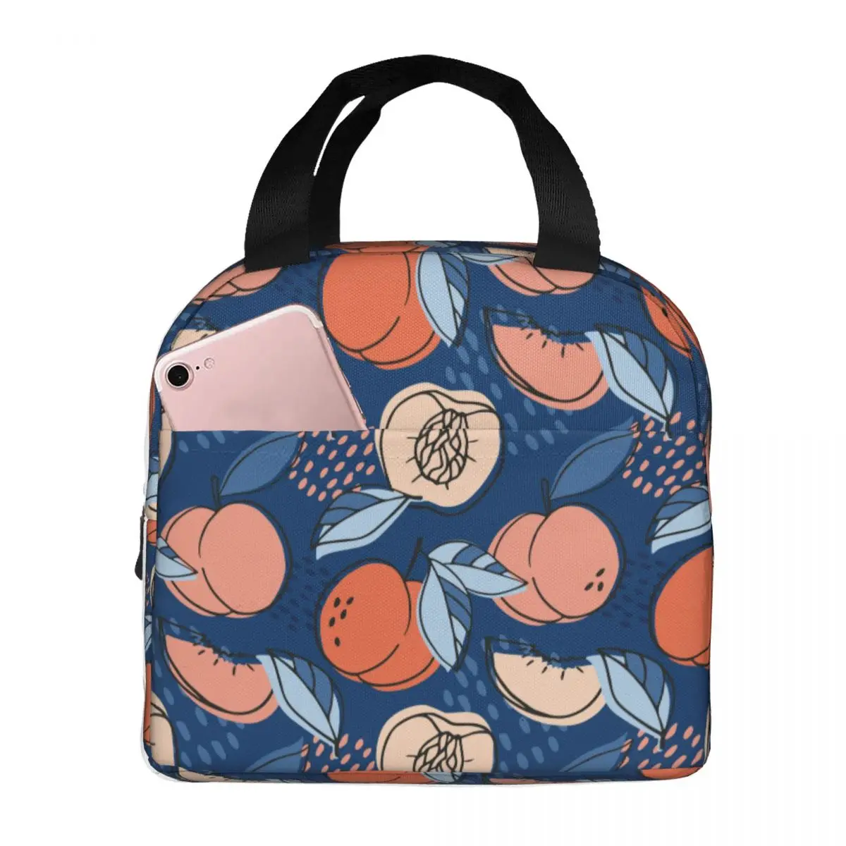 Lunch Bags for Women Kids Floral Peach Insulated Cooler Waterproof Picnic School Fruit Oxford Lunch Box Bento Pouch
