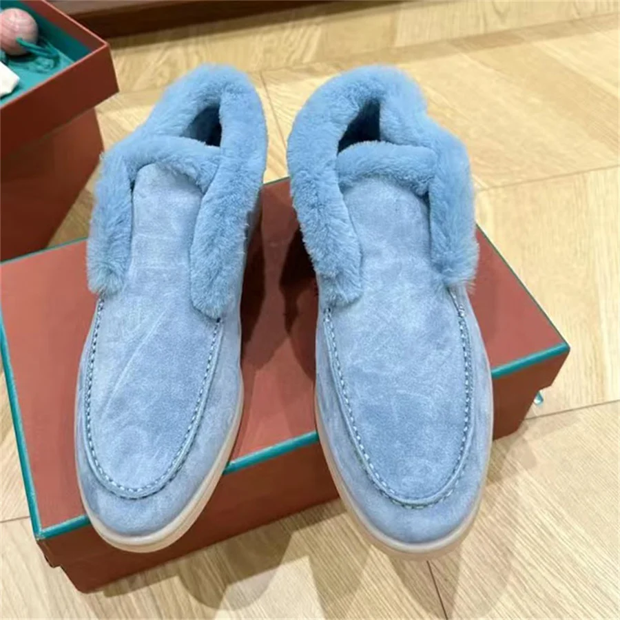 Меховые Лоферы для женщин и мужчин высокие натуральная кожа бархатная теплая