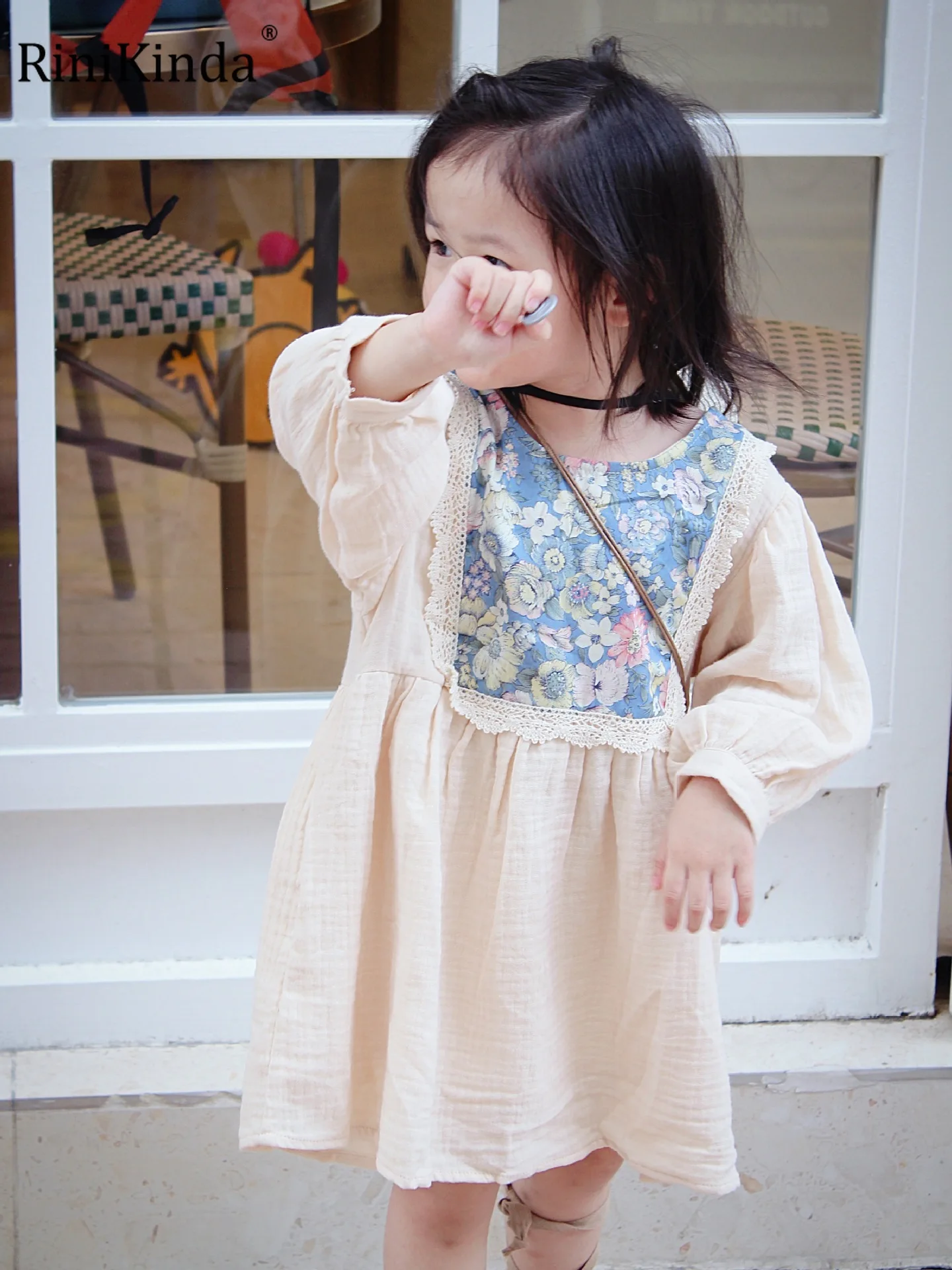 

RiniKinda Autumn Children Girl Dresses Cotton Fashion Korean Dresses Toddler Girl Lovely Lace Dress Kids 2022 New