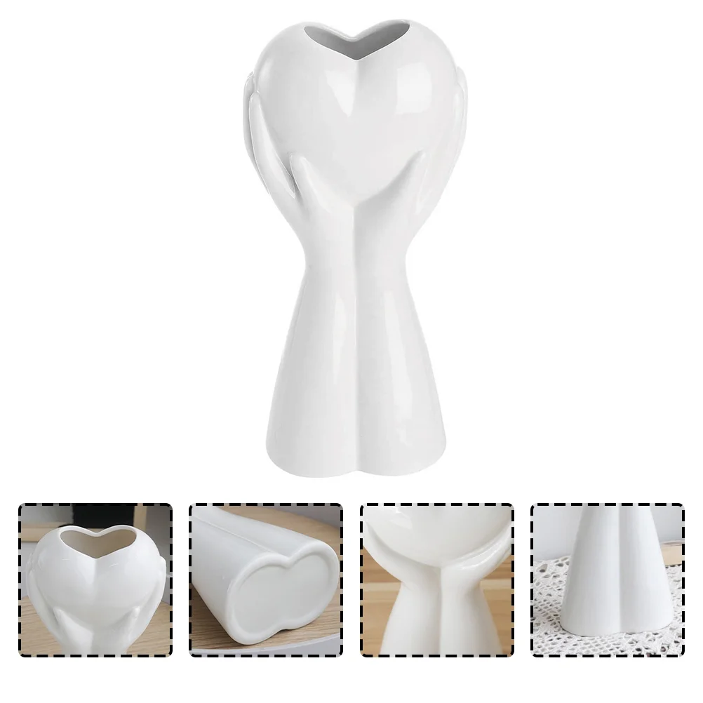 

Vase Flower Pot Ceramic Vases Planter Heart Floral White Decorative Container Arragement Artistic Dried Tabletop Arm Containers