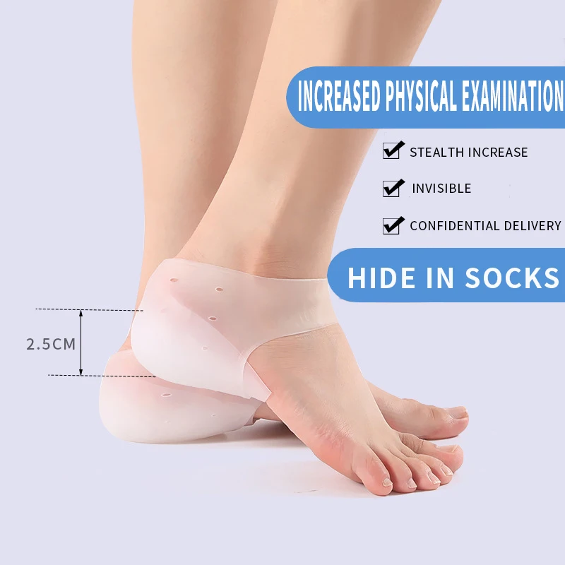 Invisible Height Increase Silicone Insoles Elastic Lifting Sock Heel Pad Foot Protection Orthopedic Support Unisex Hidden Insole