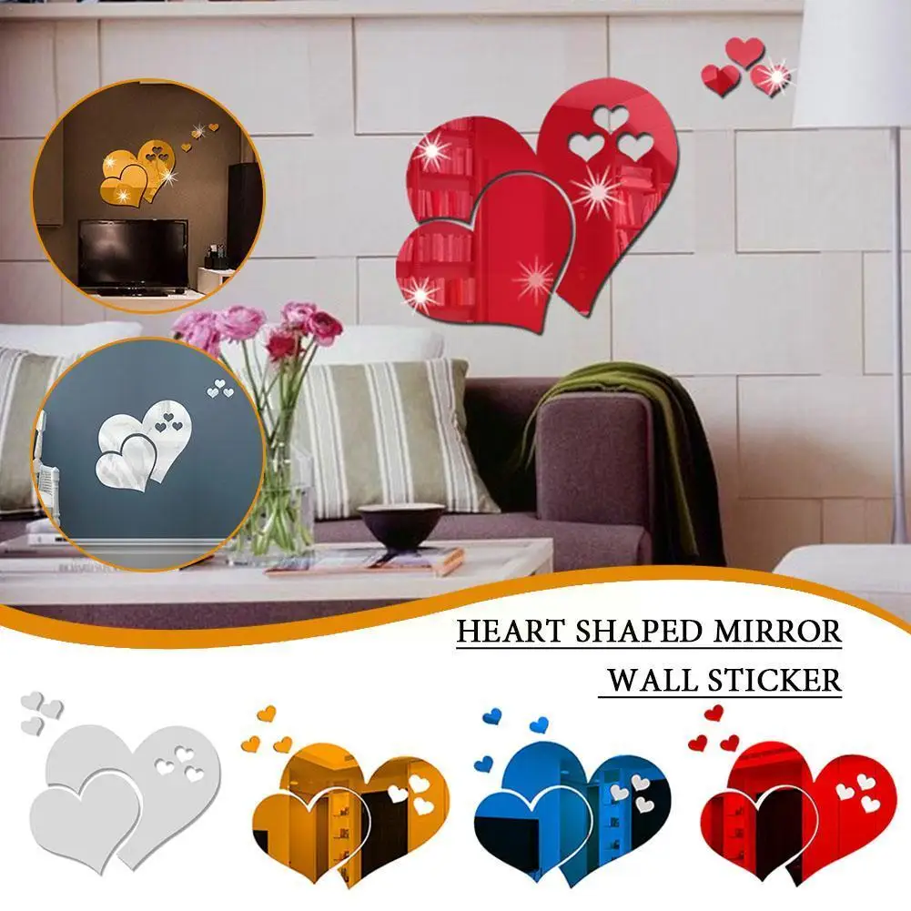 

Heart Mirror Wall Sticker DIY Acrylic Wall Stickers Background Decoration Decorative Bathroom Living Mirror Home Room Stick G9Z1