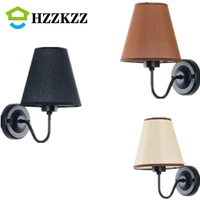 hzzkzz e27 retro wall lamp four colors lampshade fabric bedside lamp for bedroom living room decoration lamp 2021 new wall lamp