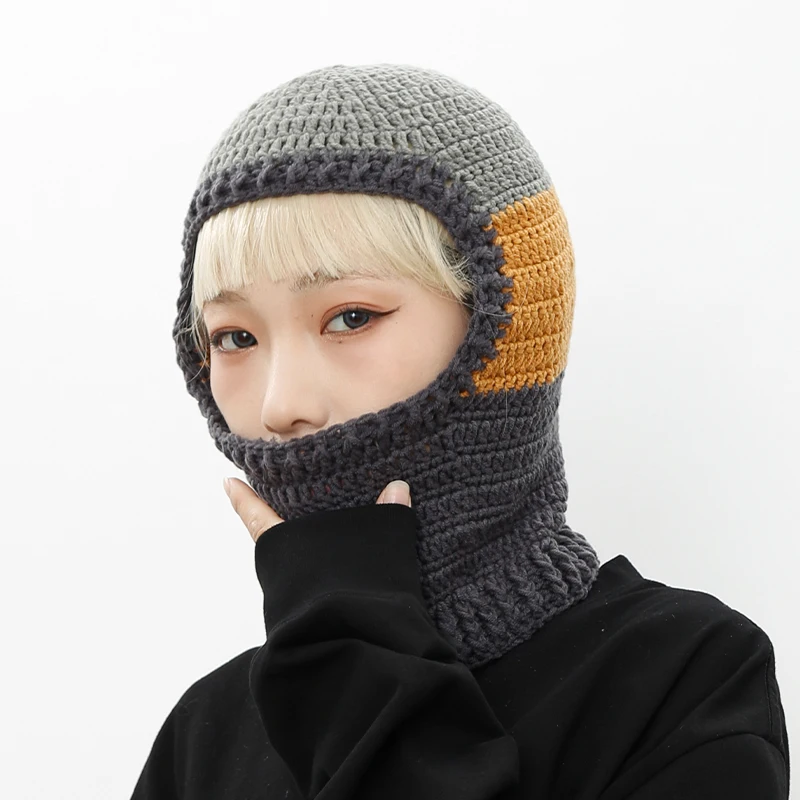 

Y2K Ski Mask Knitted Face Cover Winter Balaclava Female Winter Hat Bib One Dual-use Warm Knitted Korean Woolen Gorras