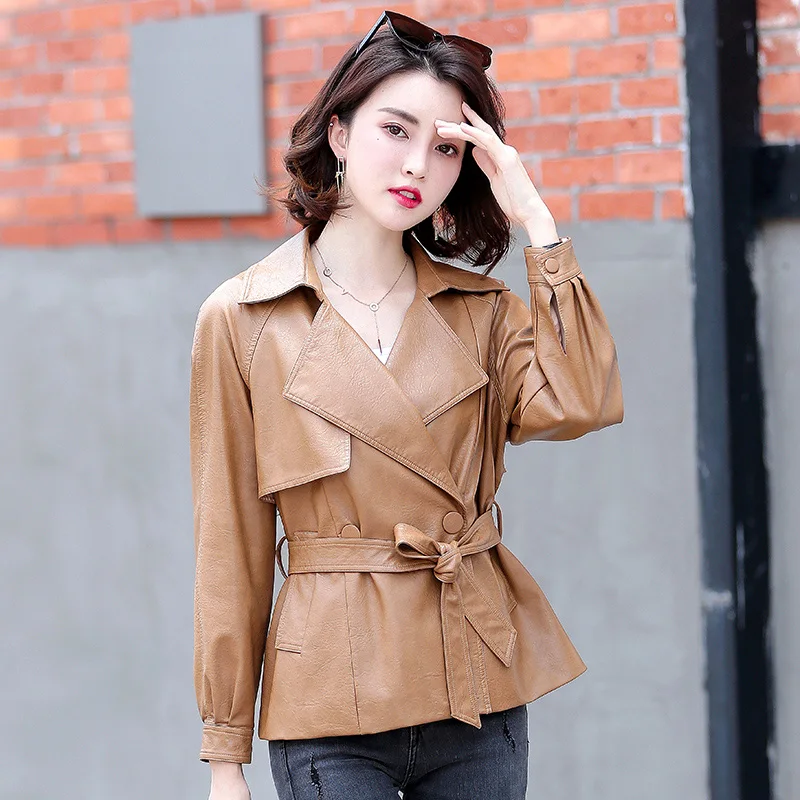 Autumn Genuine Leather Jacket Women 2022 Classic Designer Blazer Slim Double Breasted Belt Short Sheepskin Coat Famale Clothing