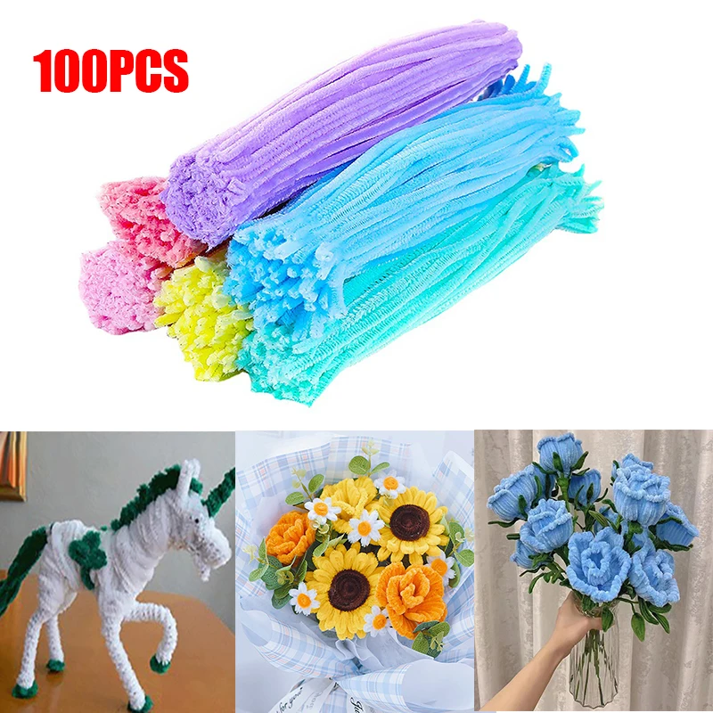 

100PCS Colorful Twisted Rod Creative DIY Handcraft Twisting Bar Wool Root Fluffy Bar Iron Wire Imaginative Decoration