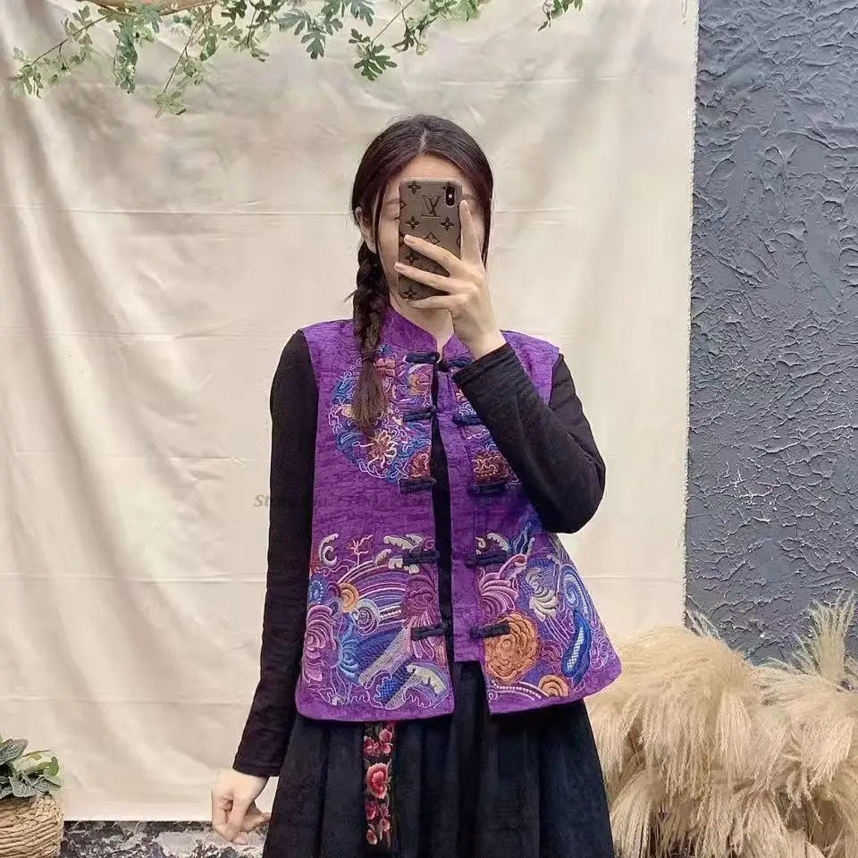 2022 элегантный китайский традиционный Женский жилет qipao из хлопка и льна с