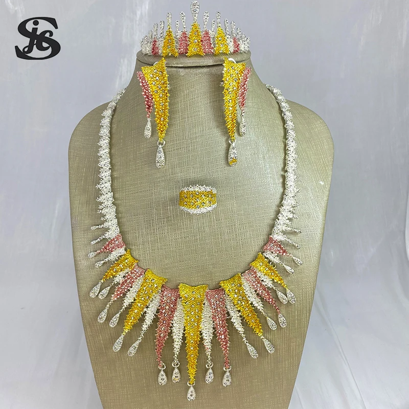 

Dubai New Fashion Personalized Jewelry Multicolor Set Rhinestone Inlay Luxury Jewelry For Women Wedding Party Anniversary Gift