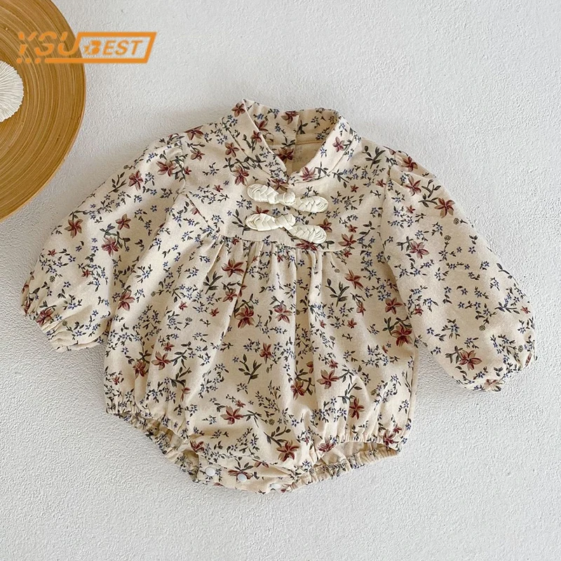 

Осенние детские комбинезоны для новорожденных девочек милое платье Ципао с длинным рукавом для младенцев