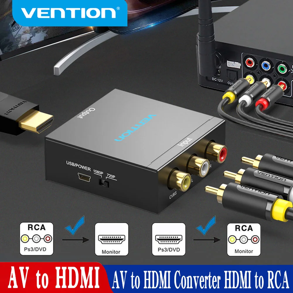 Преобразователь Vention с AV на HDMI видеоадаптер RCA кабелем питания Mini USB для