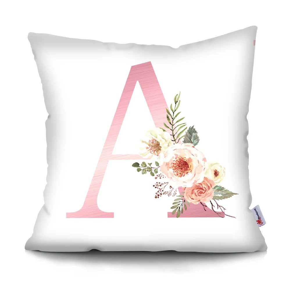 

Pink letter decoration cushion cover flowers cartoon abstract pillowcase cuscini decoration sofa pillowcase polyester Pillowcove