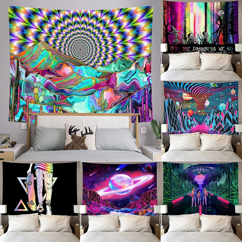 

Psychedelic Planet Tapestry Fantasy Galaxy Tapestry Wall Hanging Hippie Mountain Mushroom Magic Starry Tapestry Trippy