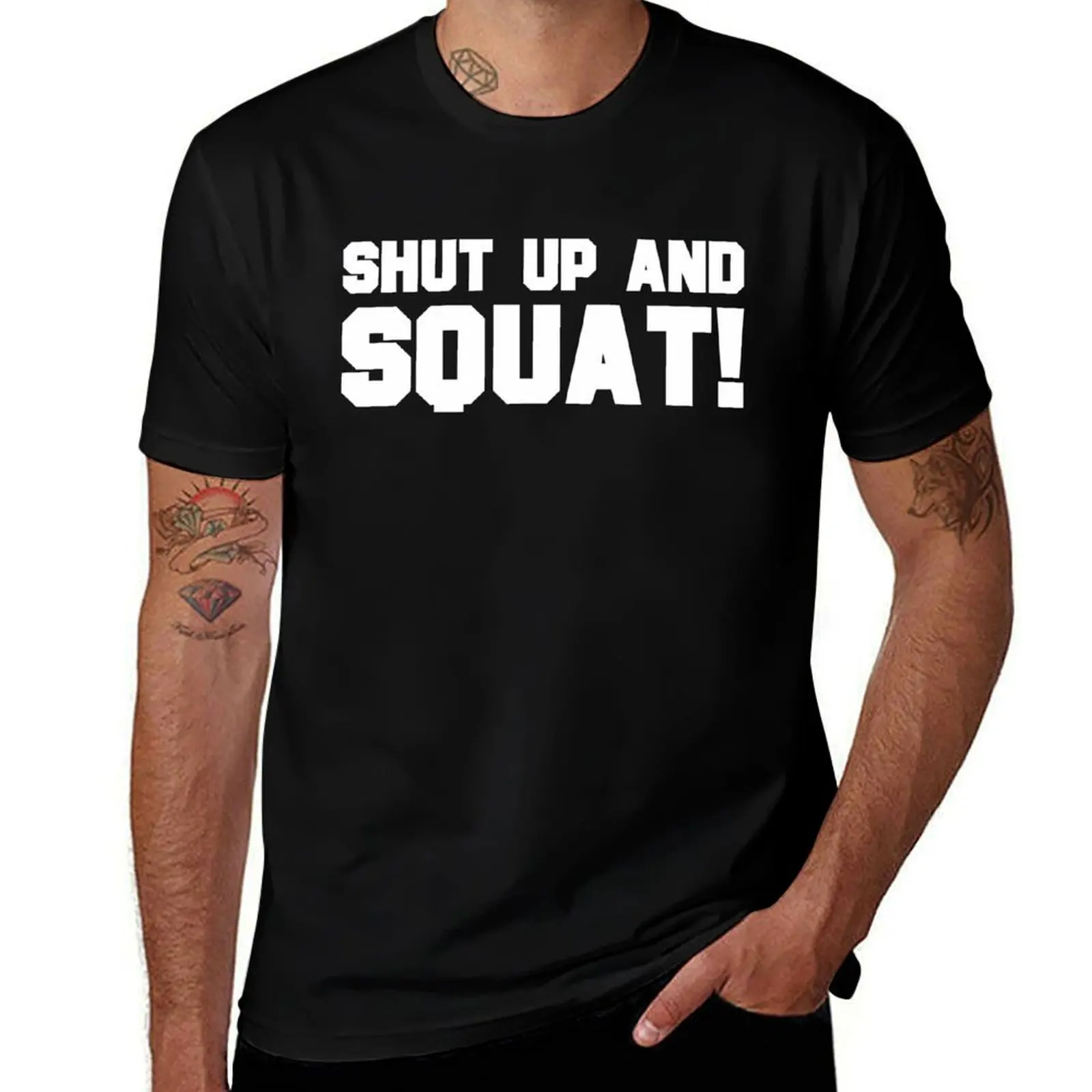 Фото Футболка SHUT UP AND SQUAT, простая повседневная футболка с короткими рукавами №1